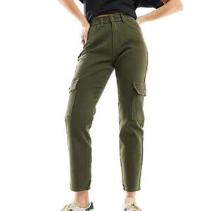 Noisy May Moni high waisted utility cargo jeans in khaki